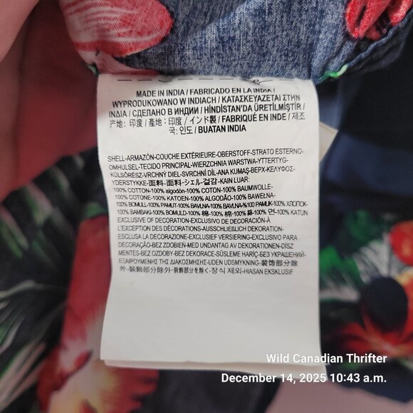 Vans L Navy Hawaiian Floral Cotton Button-Up Short Sleeve Classic Fit Shirt - Picture 4 of 7